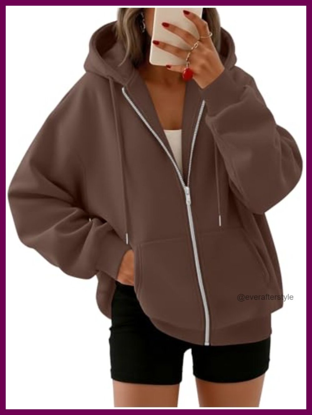 Oversized Zip Up Hoodie Womens Cotton Polyester Sweatshirt with Pockets